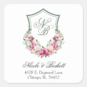 ピンクフローラ結婚クレスト差出人住所 スクエアシール (正面)