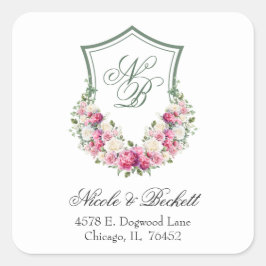 ピンクフローラ結婚クレスト差出人住所 スクエアシール