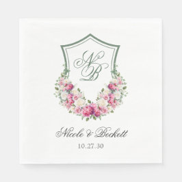 ピンクフローラ結婚クレスト スタンダードランチョンナプキン