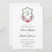 ピンクフローラ結婚クレスト 招待状 (正面/裏面)