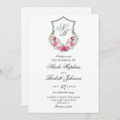 ピンクフローラ結婚クレスト 招待状 (正面/裏面)