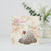 ピンクフローラ結婚ズガウンブライダルシャワーティーパーティー 招待状 (スタンド正面)