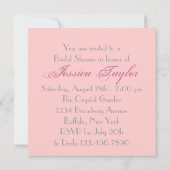 ピンクフローラ結婚ズガウンブライダルシャワーティーパーティー 招待状 (裏面)