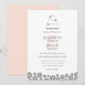 ピンクフローラ結婚ズケーキ招待状 招待状 (正面/裏面)