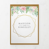 ピンクフローラ結婚ズ🌸ボエレガントタニカル春 三つ折り招待状 (カバー)