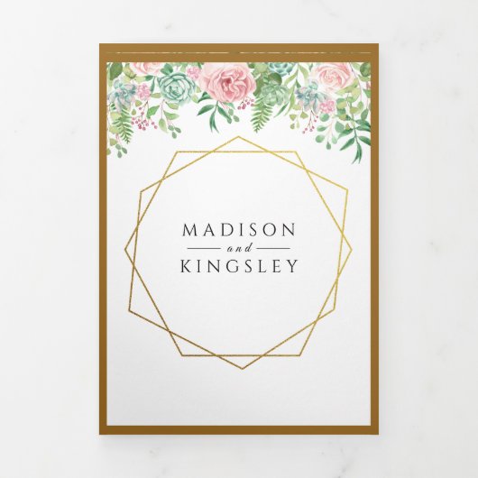 ピンクフローラ結婚ズ🌸ボエレガントタニカル春 三つ折り招待状 (カバー)