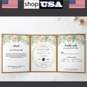 ピンクフローラ結婚ズ🌸ボエレガントタニカル春 三つ折り招待状