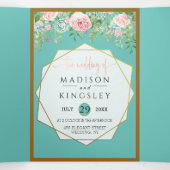 ピンクフローラ結婚ティール（緑がかった色）のエレガントFab 三つ折り招待状 (内部中)