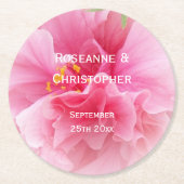 ピンクフローラ結婚デザイン ラウンドペーパーコースター (正面)