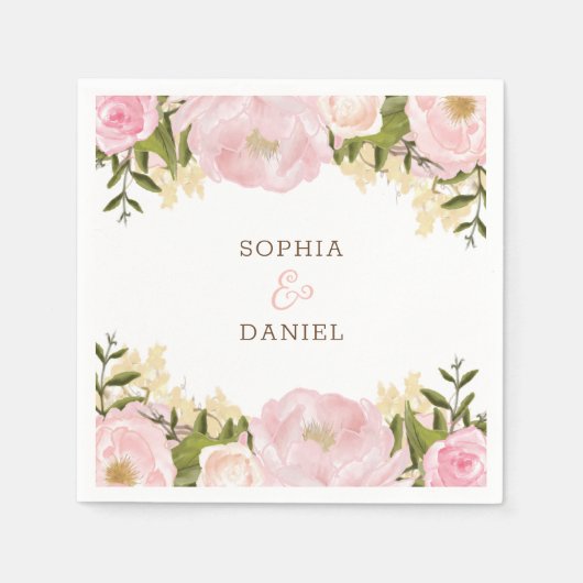 ピンクフローラ結婚ブライダルシャワーナプキンス スタンダードカクテルナプキン (正面)