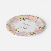 ピンクフローラ結婚ブライダルシャワー紙プレート ペーパープレート (アングル)