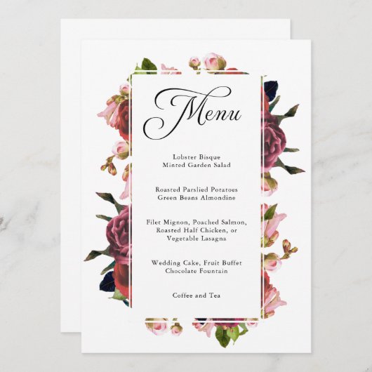 ピンクフローラ結婚ブーケのメニュー メニュー (正面/裏面)