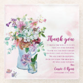 ピンクフローラ結婚ワイルドフラワーの感謝メッセージ ガラスコースター (正面)