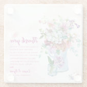 ピンクフローラ結婚ワイルドフラワーの感謝メッセージ ガラスコースター (裏面)