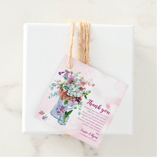 ピンクフローラ結婚ワイルドフラワーの感謝メッセージ フェイバータグ (インサイチュ)