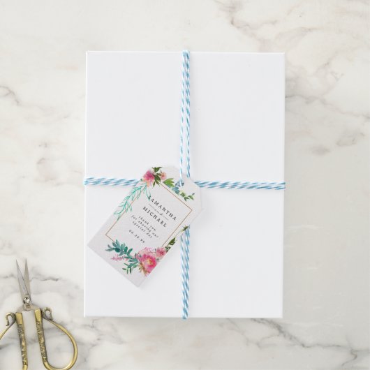 ピンクフローラ結婚式の引き出物ありがとう ギフトタグ (より糸付き)