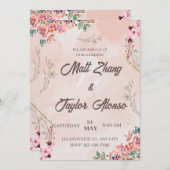 ピンクフローラ結婚式招待状 招待状 (正面/裏面)