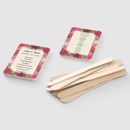 ピンクフローラ結婚式 プログラム ハンドファン (組立なし)