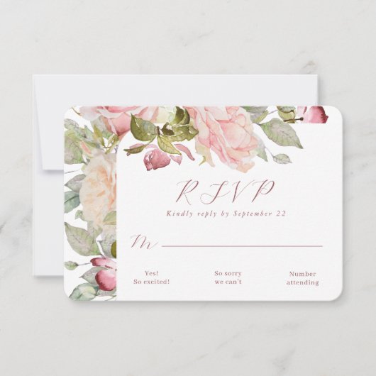 ピンクフローラ結婚式RSVPカード 出欠カード (正面)