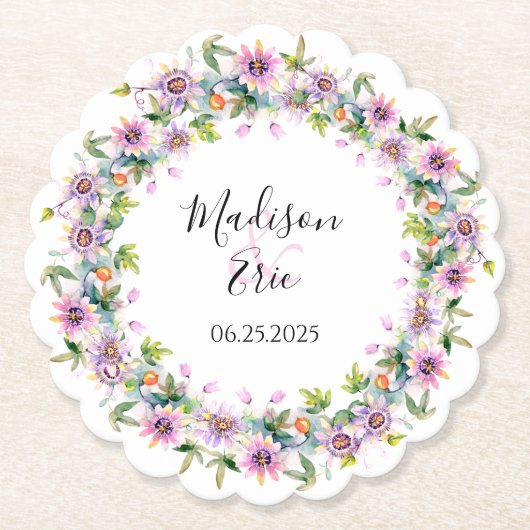 ピンクフローラ結婚披露宴 ペーパーコースター (正面)