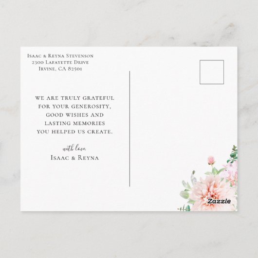 ピンクフローラ結婚書道の写真ありがとう ポストカード (裏面)