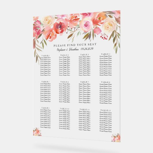 ピンクフローラ結婚水彩表 アクリルサイン (傾斜)