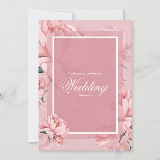 ピンクフローラ結婚牡丹サンキューカード サンキューカード (正面)