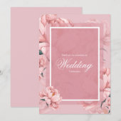 ピンクフローラ結婚牡丹サンキューカード サンキューカード (正面/裏面)