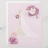 ピンクフローラ結婚花嫁のスクラップブック紙 (正面/裏面)