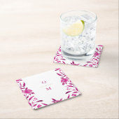 ピンクフローラ結婚Chinoiserieのモノグラム スクエアペーパーコースター (インサイチュ)