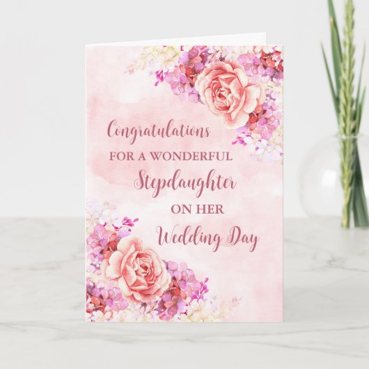 ピンクフローラ継子結婚の祝辞 カード (正面)