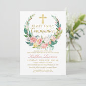 ピンクフローラ緑のリースファーストホーリーコミュニオン 招待状 (スタンド正面)