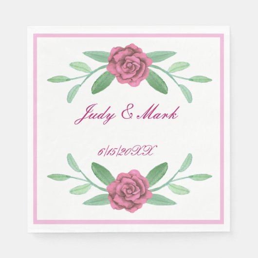 ピンクフローラ緑の葉紙ナプキンス スタンダードランチョンナプキン (正面)