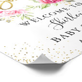 ピンクフローラ緑グリッターベビーシャワーウェルカム ポスター (角)