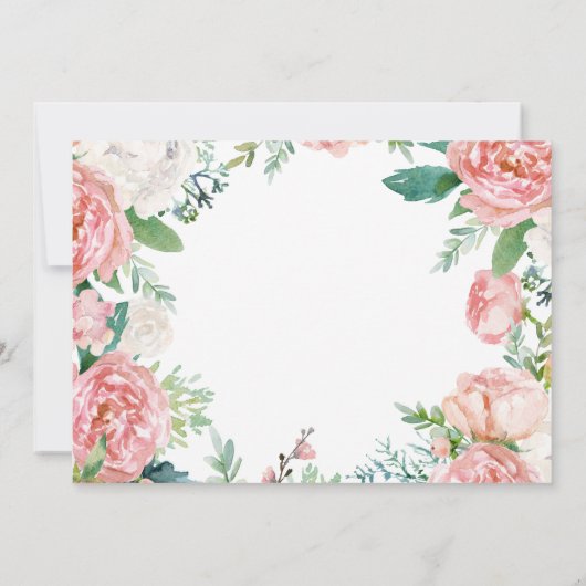 ピンクフローラ緑リースガールバプテスマ写真 招待状 (裏面)