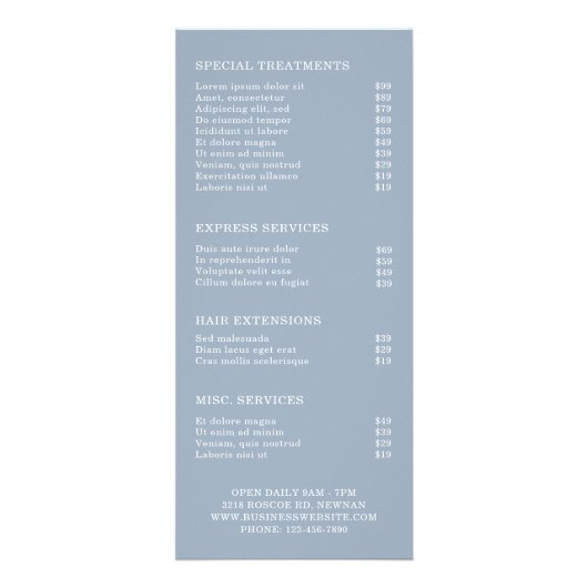 ピンクフローラ美しいサロンサービスのメニュー価格表 ラックカード (裏面)