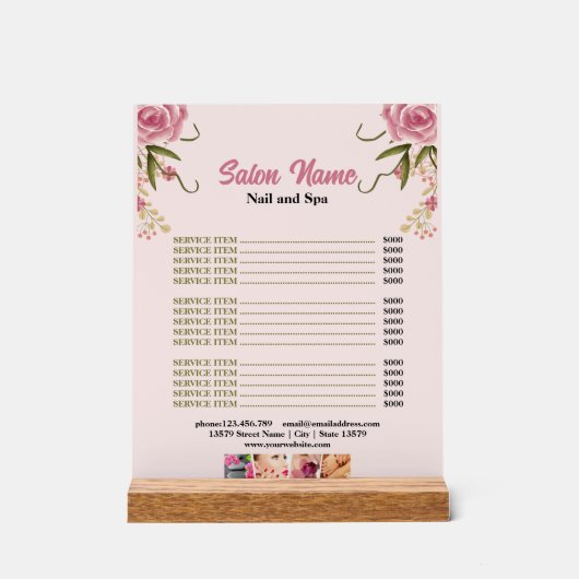 ピンクフローラ美しいネイルサロン価格表メニュー アクリルサイン (正面)