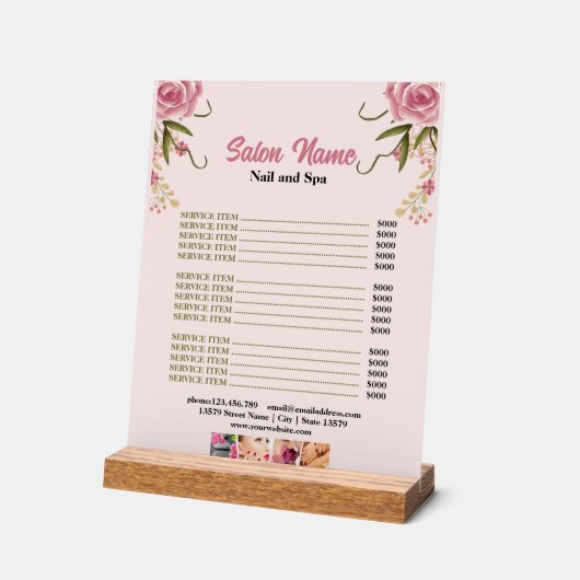 ピンクフローラ美しいネイルサロン価格表メニュー アクリルサイン (傾斜)