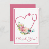 ピンクフローラ聴診器ハートナースありがとう サンキューカード (正面/裏面)