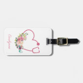 ピンクフローラ聴診器ハートナース ラゲッジタグ (正面横)
