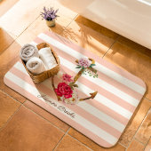 ピンクフローラ航海のいかりストライプ名前をカスタムする バスマット