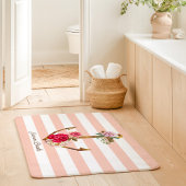 ピンクフローラ航海のいかりストライプ名前をカスタムする バスマット