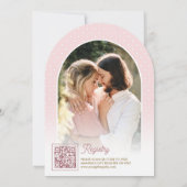 ピンクフローラ船航海の輪アーチブライダルシャワー 招待状 (裏面)