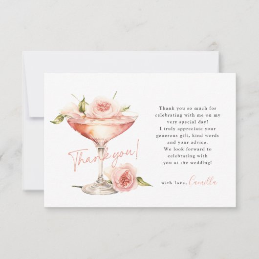 ピンクフローラ花びらとプロセッコブライダルシャワー サンキューカード (正面)