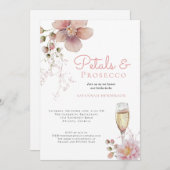 ピンクフローラ花びらとプロセッコブライダルシャワー 招待状 (正面/裏面)