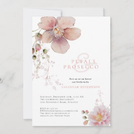 ピンクフローラ花びらとプロセッコブライダルシャワー 招待状