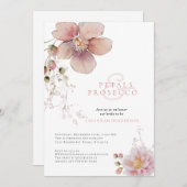 ピンクフローラ花びらとプロセッコブライダルシャワー 招待状 (正面/裏面)