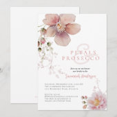ピンクフローラ花びらとプロセッコブライダルシャワー 招待状 (正面/裏面)
