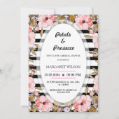 ピンクフローラ花びらとプロセッコブライダルシャワー 招待状 (正面)