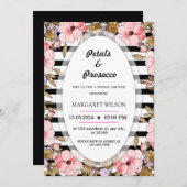 ピンクフローラ花びらとプロセッコブライダルシャワー 招待状 (正面/裏面)